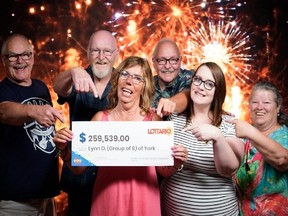 (L-R): Blair, Larry, Lynn, Albert, Michelle, Debra, winners of the June 20, 2026, Lottario draw.