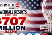 Powerball results for August 1, 2026: winning numbers drawn for $707 million jackpot