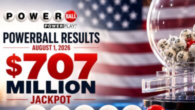Powerball results for August 1, 2026: winning numbers drawn for $707 million jackpot