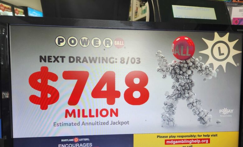 2 Maryland tickets win $1M as Powerball jackpot climbs to $748M