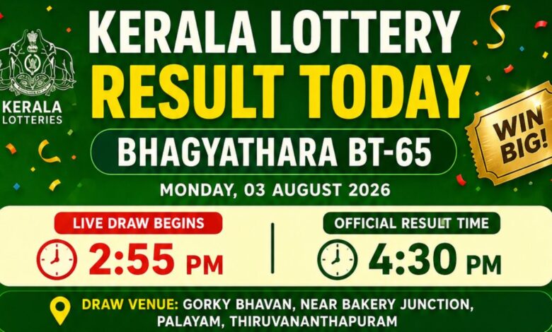 Kerala Lottery Result Today LIVE 03-08-2026: Bhagyathara BT-65 Results DECLARED; Check Who Won Rs. 1Cr