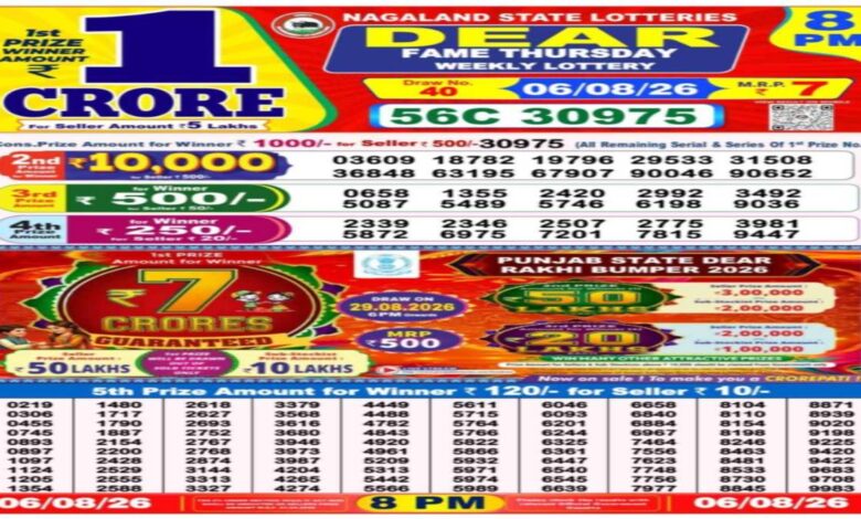 Nagaland Lottery Result Today, 6 August 2026 LIVE: Dear Night Sambad 8 PM Thursday Weekly Lucky Draw Winners