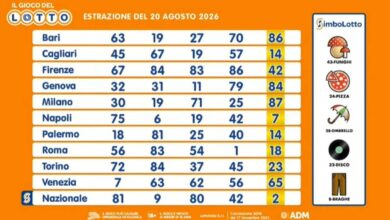 Winning Numbers Revealed: Lotto, SuperEnalotto and 10eLotto Draws for August 20, 2026