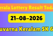 Kerala Lottery Result Today 21-08-2026 LIVE: Suvarna Keralam SK 66 Results Announced; Check 1st Prize Winner