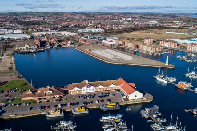 An aerial view of Hartlepool's waterfront area.